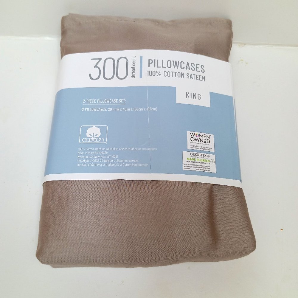 Pillow Cases King. 300 Thread Count 100% Cotton Sateen. 2-Piece Set.